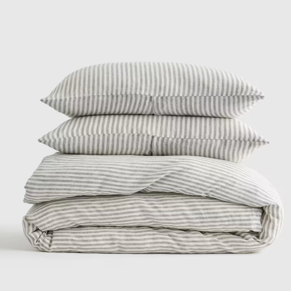 Quince European Linen Duvet Cover Set - grey & white stripe